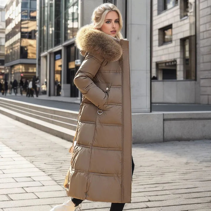 Mune | Women's Long Winter Coat with Fur Hood and Belt