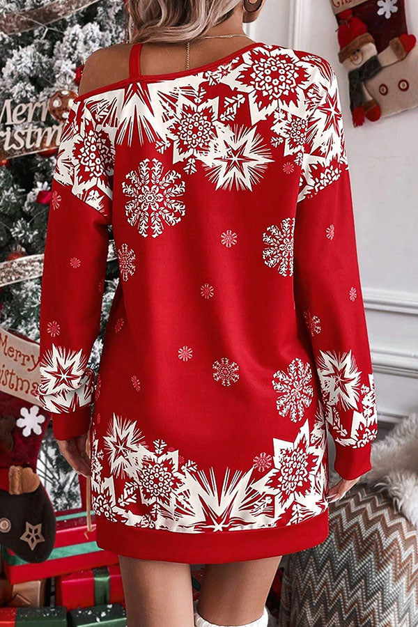 Mune | Christmas Snowflake Cold Shoulder Loose Sweatshirt Mini Dress
