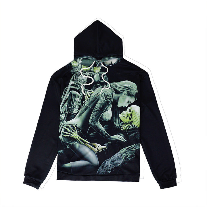 Men's hoodie with photorealistic 3D skull print, crown & chain motif Mune Fashion