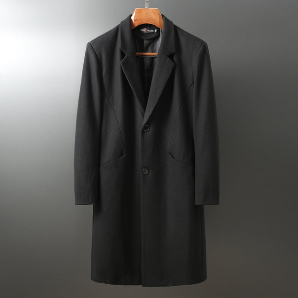 Men's Elegant Long Wool Blend Coat with Shawl Collar and Straight Cut Mune Fashion