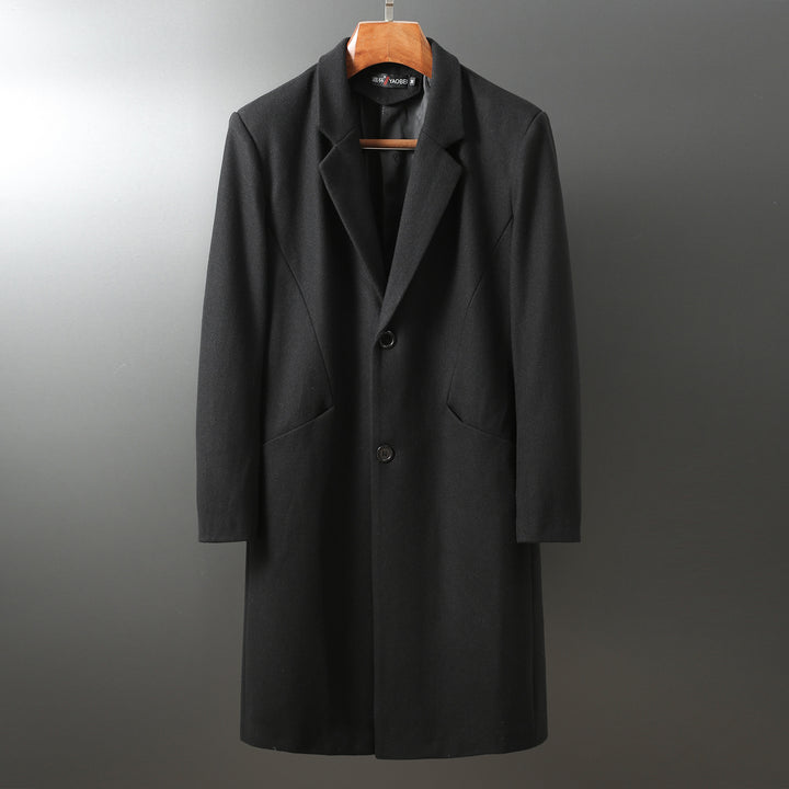 Men's Elegant Long Wool Blend Coat with Shawl Collar and Straight Cut Mune Fashion