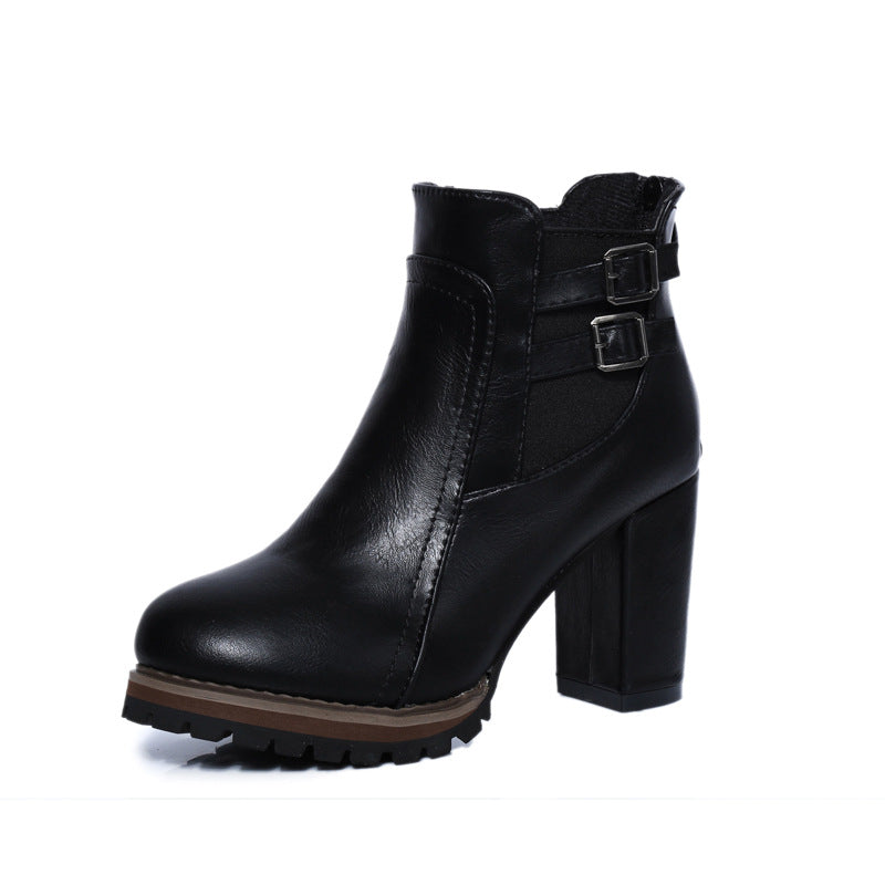 Ladies' elegant platform ankle boots with sturdy profile sole, high block heel and double buckle strap Mune Fashion