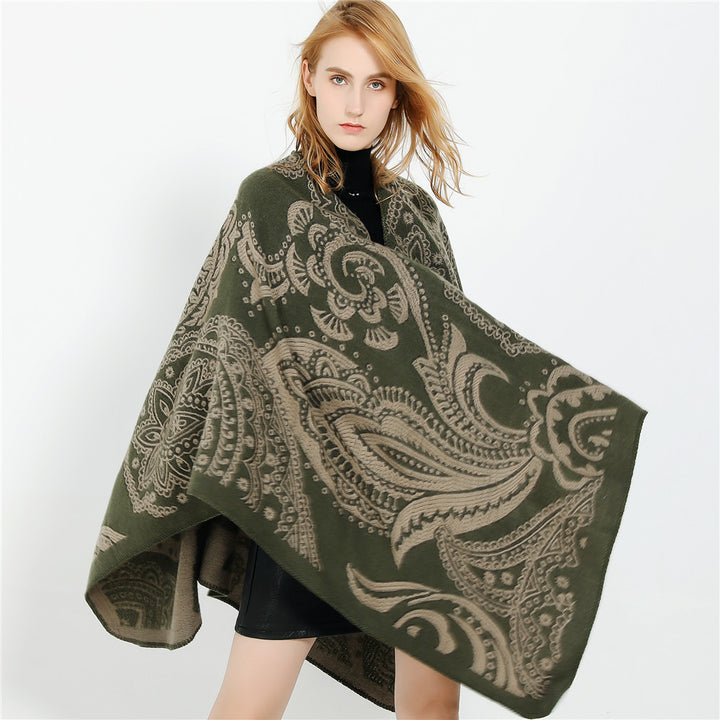 Women's Oversize Ruana in Paisley Jacquard with Open Kimono Silhouette Mune Fashion