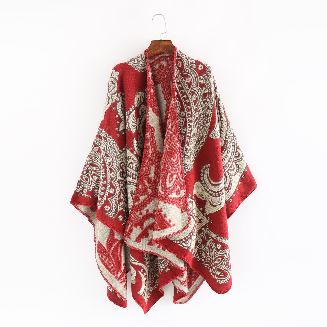 Women's Oversize Ruana in Paisley Jacquard with Open Kimono Silhouette Mune Fashion