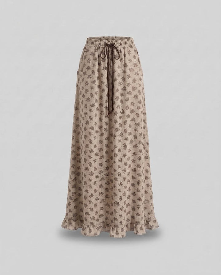 Women's Patterned Maxi Knitted Skirt with Drawstring and Ruffle Hem Mune Fashion