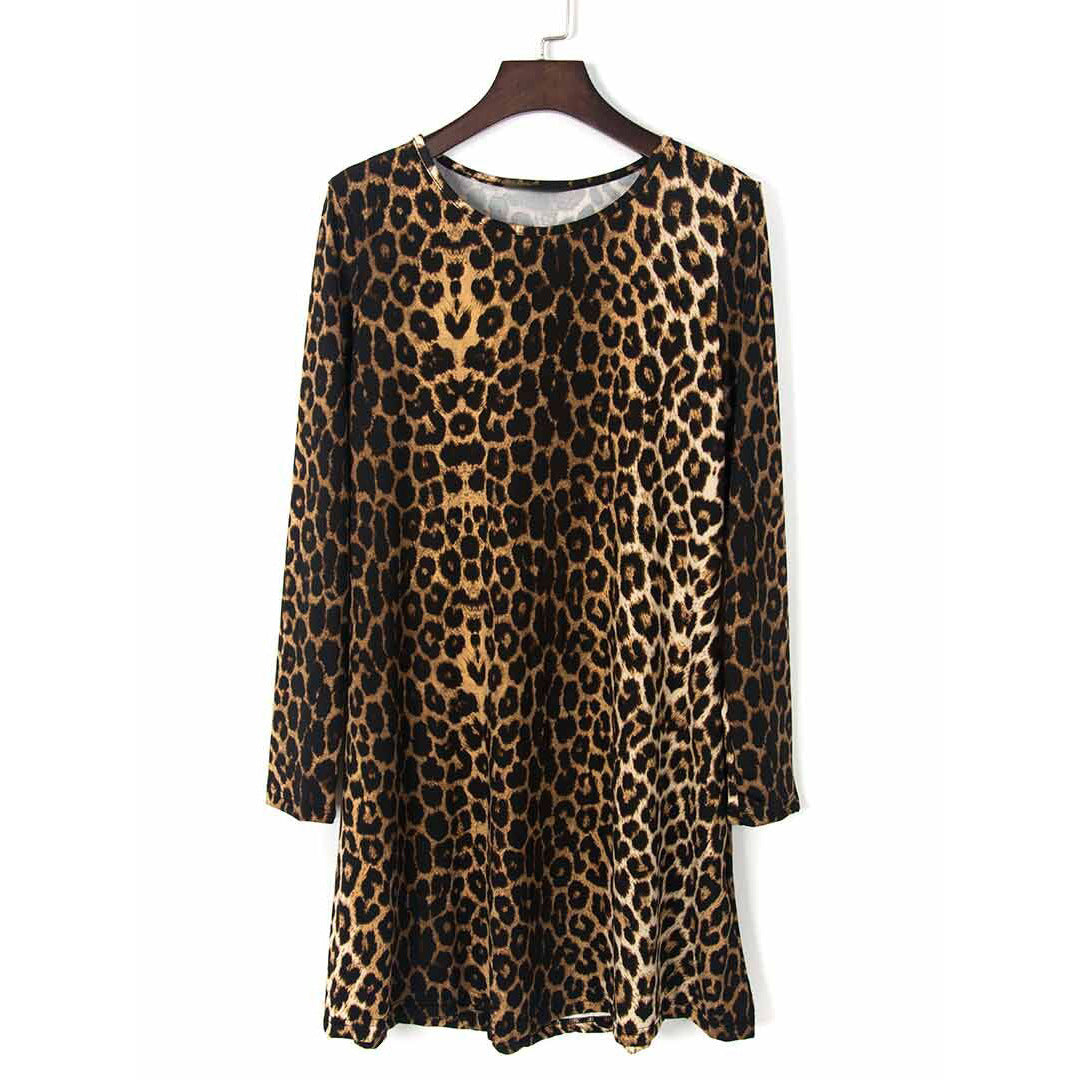 Women Loose Swing Dress with Round Neck, A-Line & Long Sleeves Mune Fashion