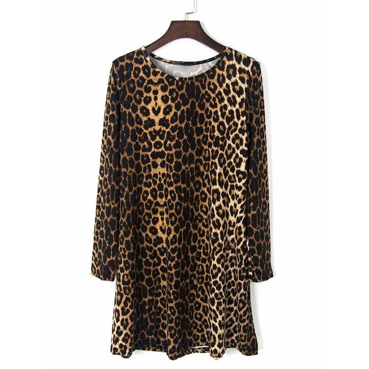 Women Loose Swing Dress with Round Neck, A-Line & Long Sleeves Mune Fashion