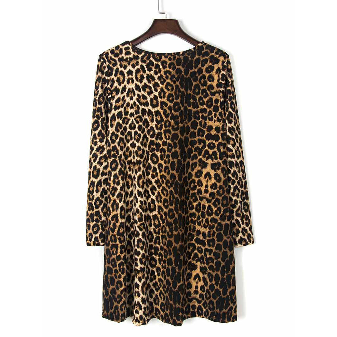 Women Loose Swing Dress with Round Neck, A-Line & Long Sleeves Mune Fashion