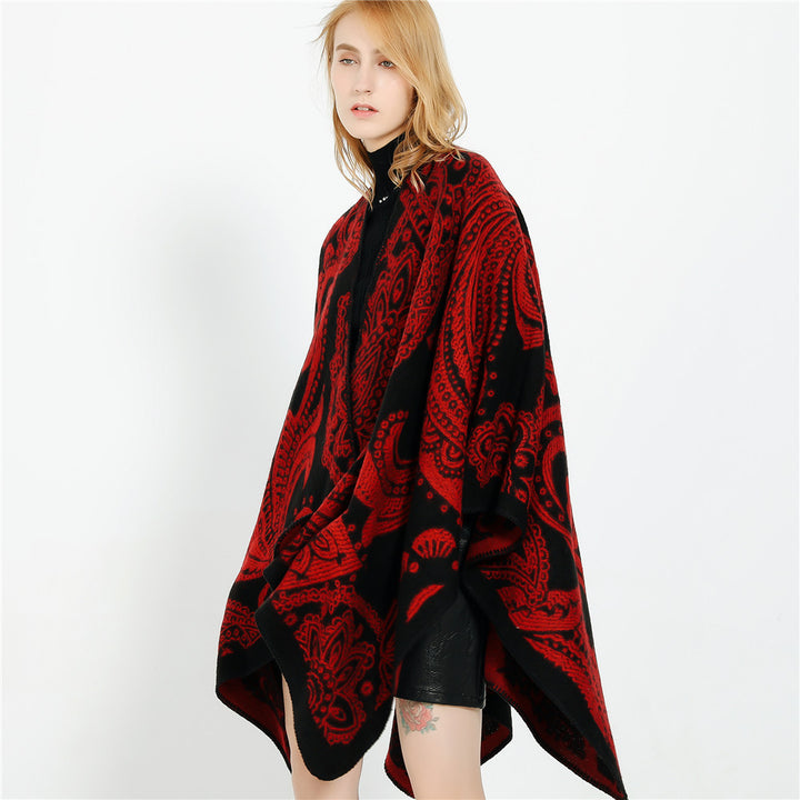 Women's Oversize Ruana in Paisley Jacquard with Open Kimono Silhouette Mune Fashion
