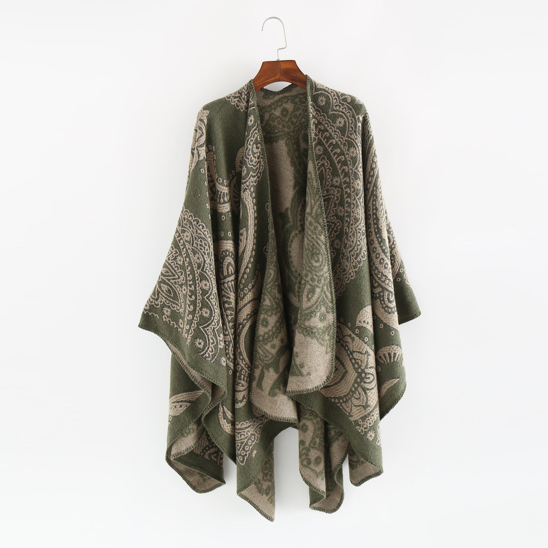 Women's Oversize Ruana in Paisley Jacquard with Open Kimono Silhouette Mune Fashion