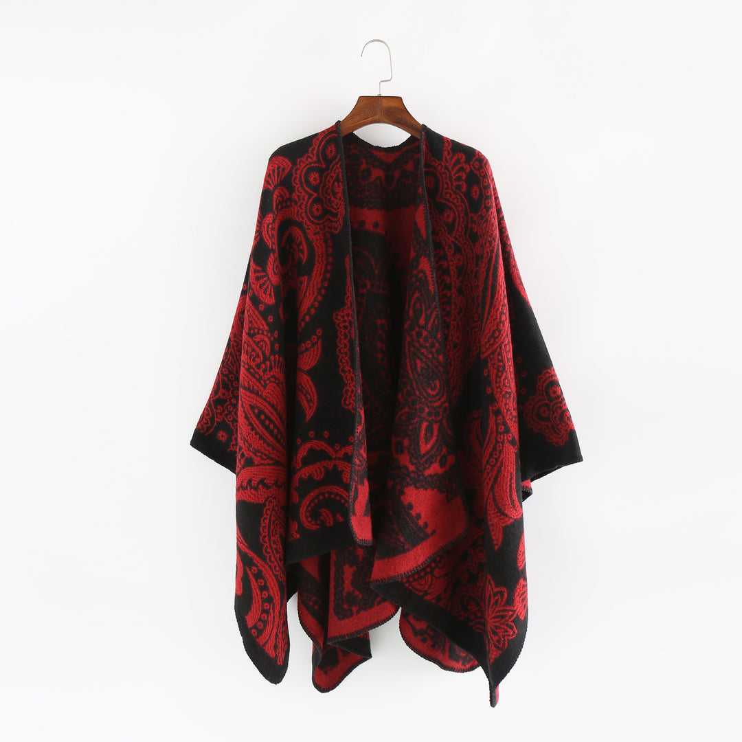 Women's Oversize Ruana in Paisley Jacquard with Open Kimono Silhouette Mune Fashion