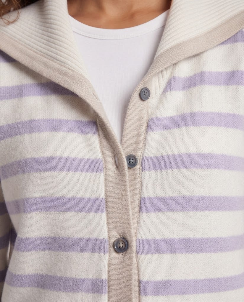 Women's Breton-inspired hooded cardigan with soft fine knit stripes Mune Fashion