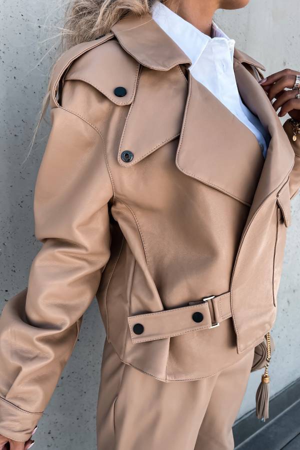 Mune | Leather Revers Pockets British Style Short Jacket