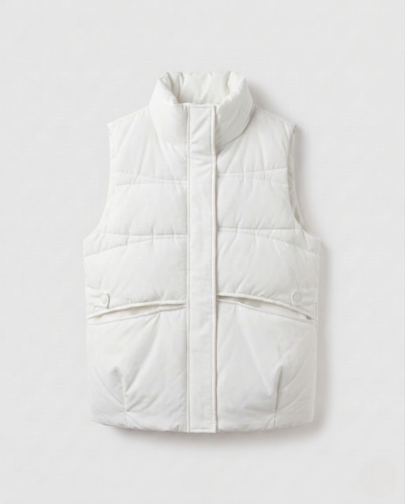 Women nan lightweight quilted thermo vest with high standing collar, concealed two-way zipper and side inset pockets