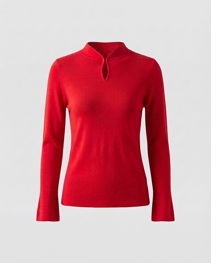 Ladies fine knit long sleeve with short stand-up collar slit button and flared sleeve hem Mune Fashion