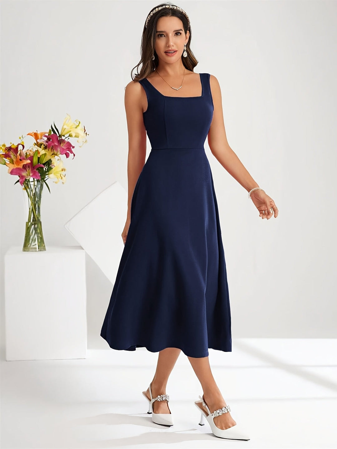 Mune Fashion | Elegant dress with straps Dark Blue Color