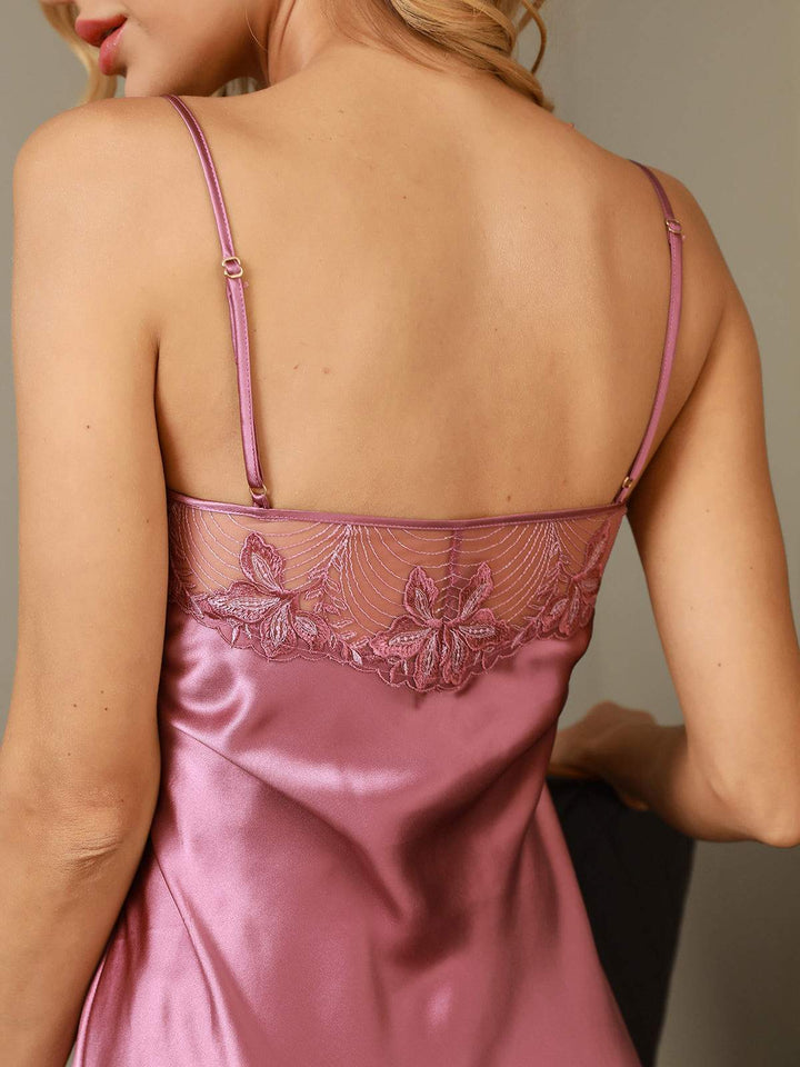 Mune | 100% Silk Sexy Lace Neckline Nightgown