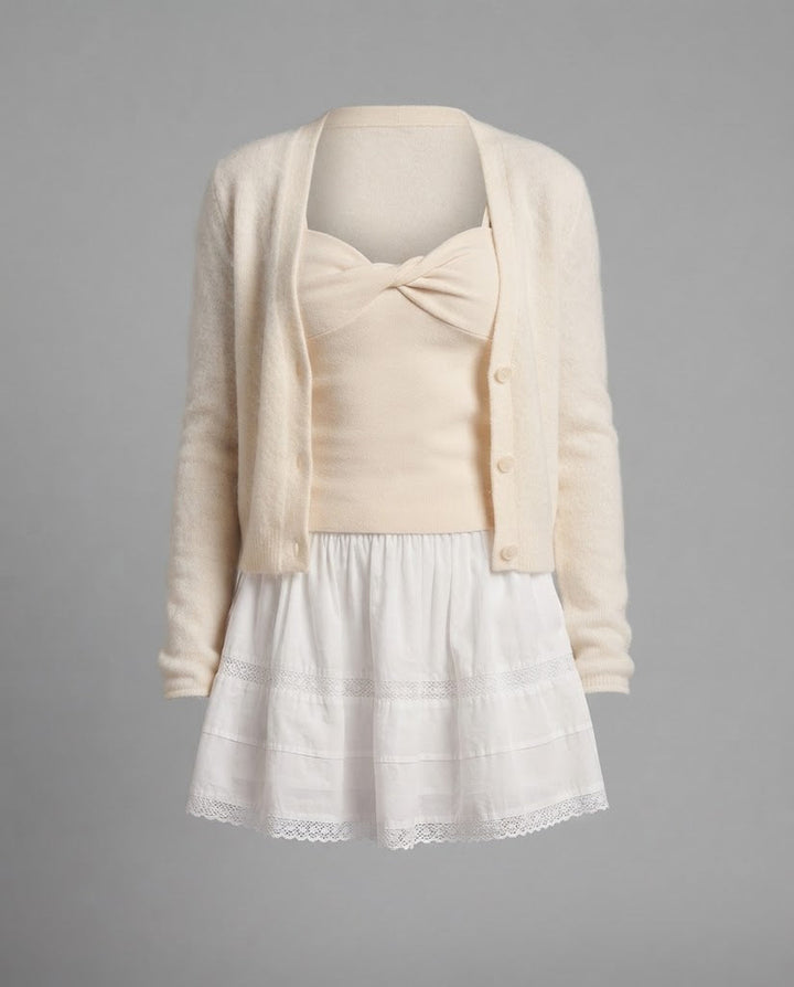 Women’s camisole set with short cardigan and pleated mini skirt Mune Fashion