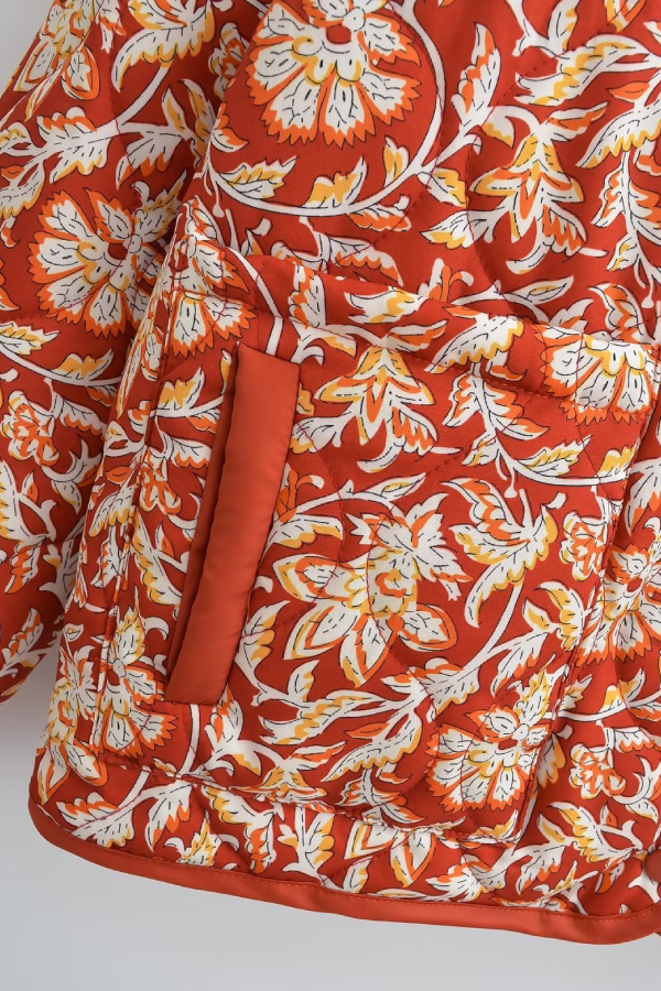 Mune | Neck Floral Print Loose Quilted Cotton Jacket
