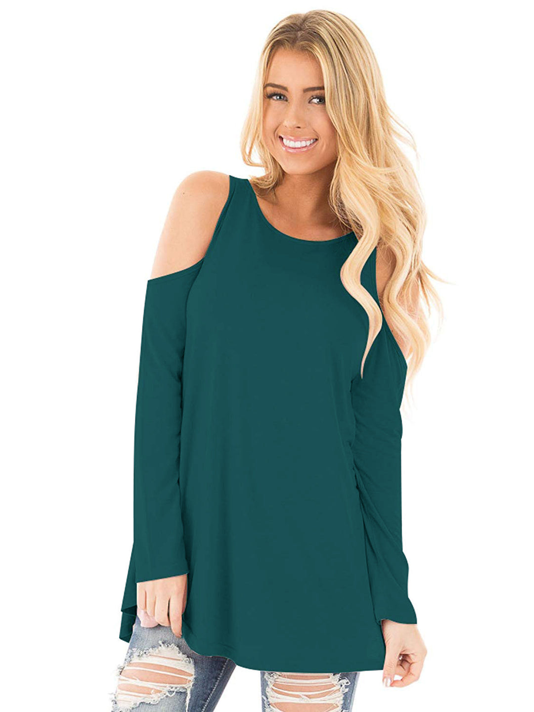 Women's Long Sleeve Tunic with Cut-Out Shoulders and Wide Fit Mune Fashion