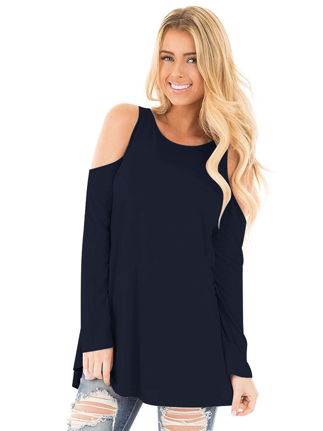 Women's Long Sleeve Tunic with Cut-Out Shoulders and Wide Fit Mune Fashion