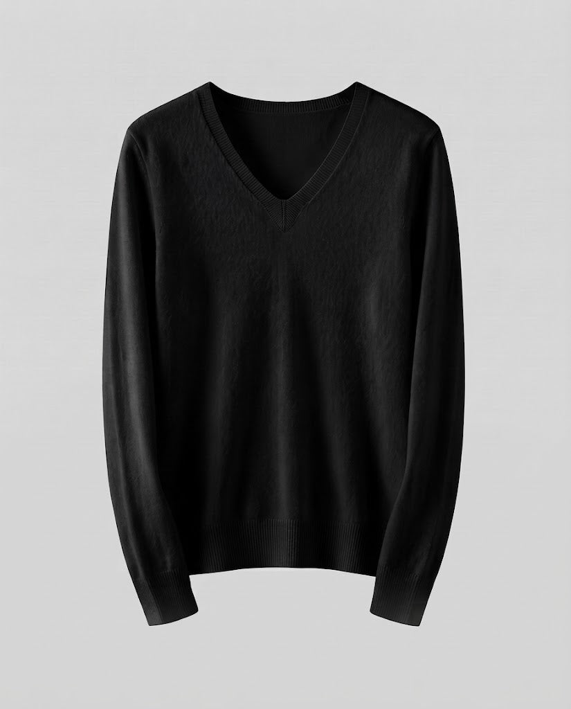 Women's Fine Knit V-Neck Sweater in Cashmere Look with Slim Silhouette Mune Fashion