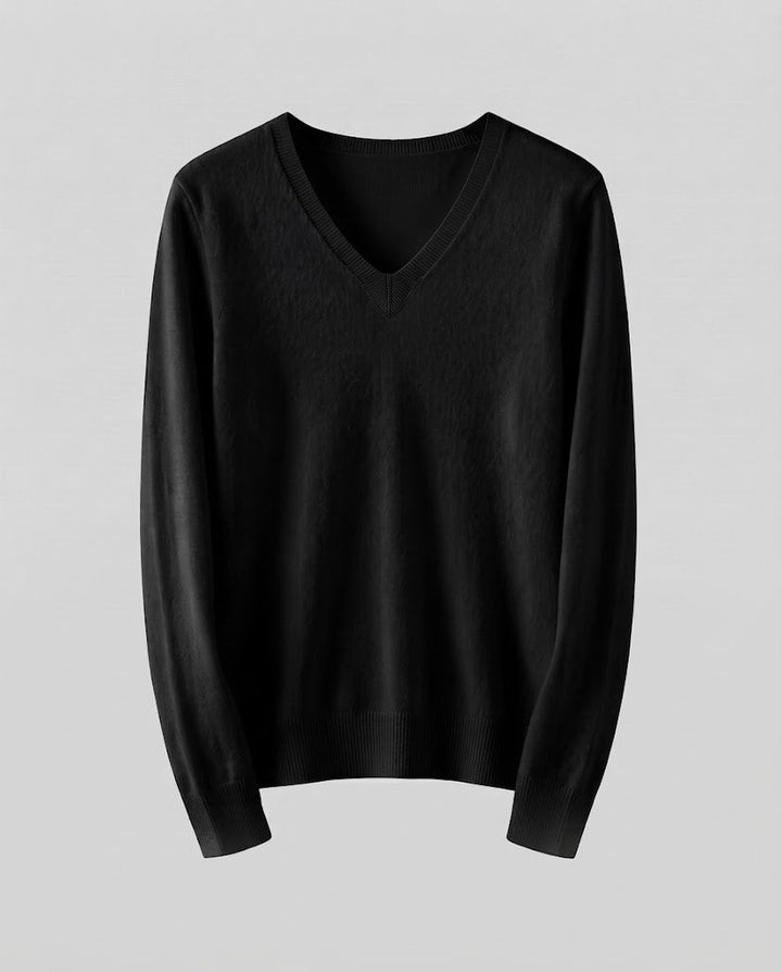 Women's Fine Knit V-Neck Sweater in Cashmere Look with Slim Silhouette Mune Fashion