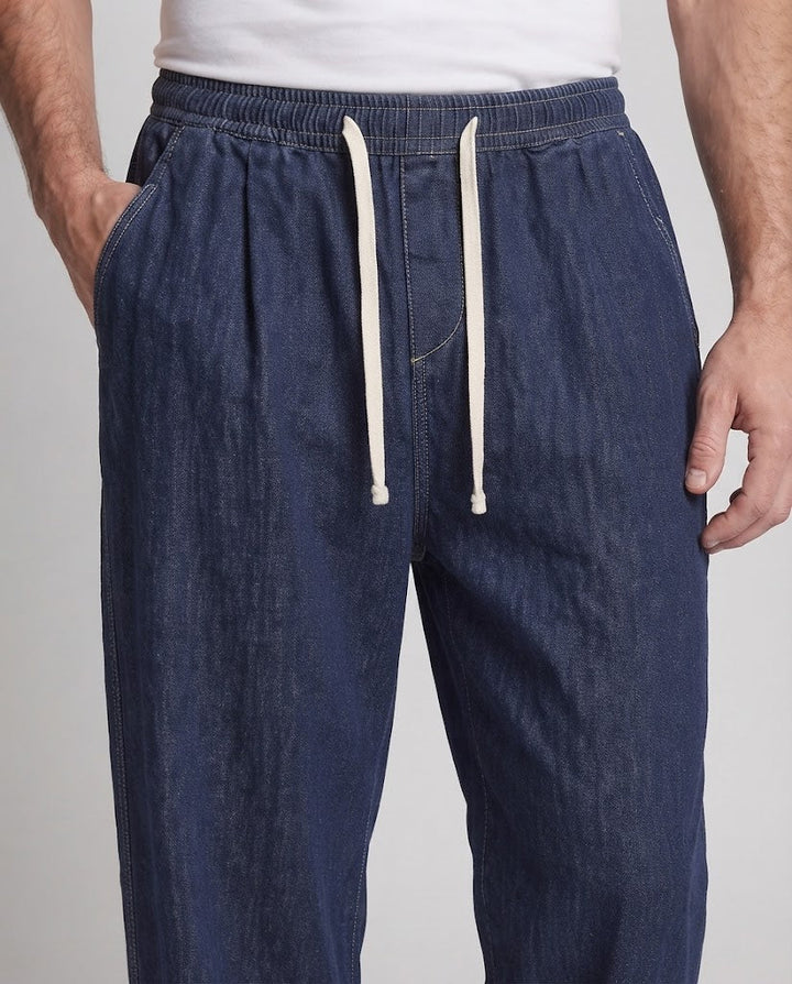 Men's Extra Wide Baggy Denim Palazzo Pants with Elastic Waistband and Drawstring Mune Fashion