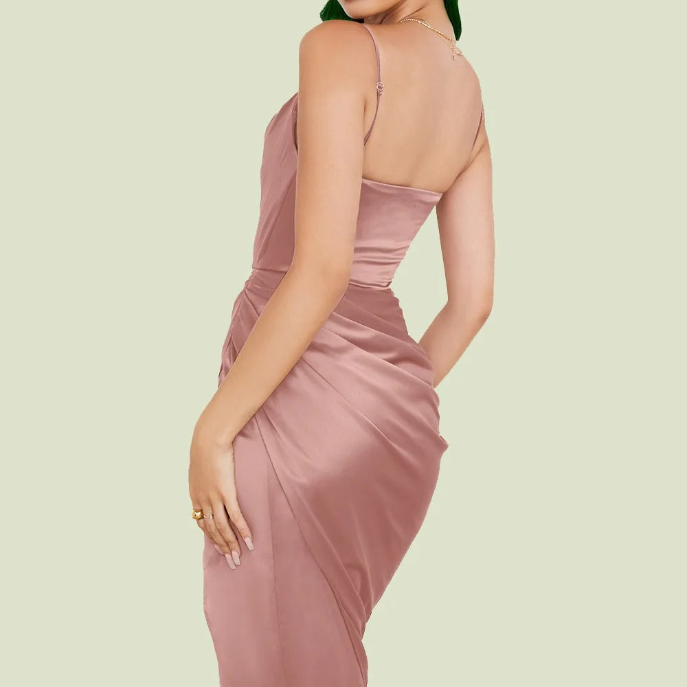 Mune | Dress in satin with ruffles and fine straps