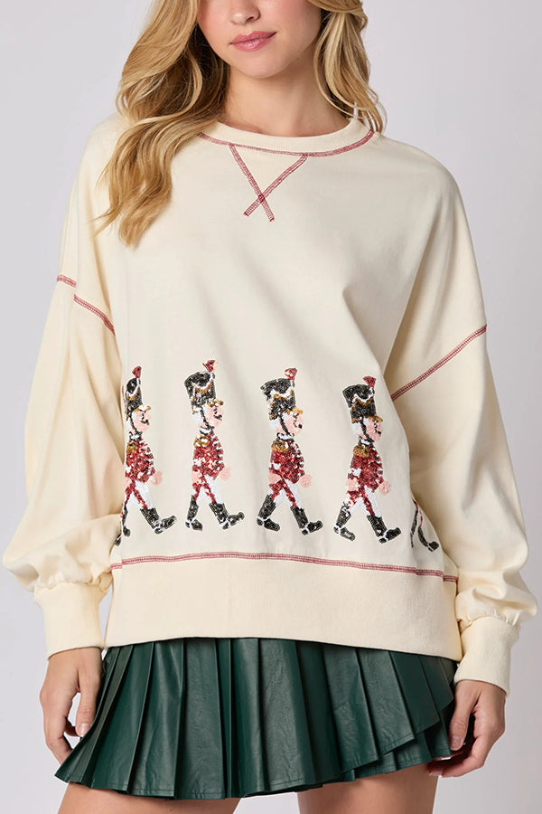 Mune | Christmas Soldier Sequins Long Sleeve Casual Sweatshirt
