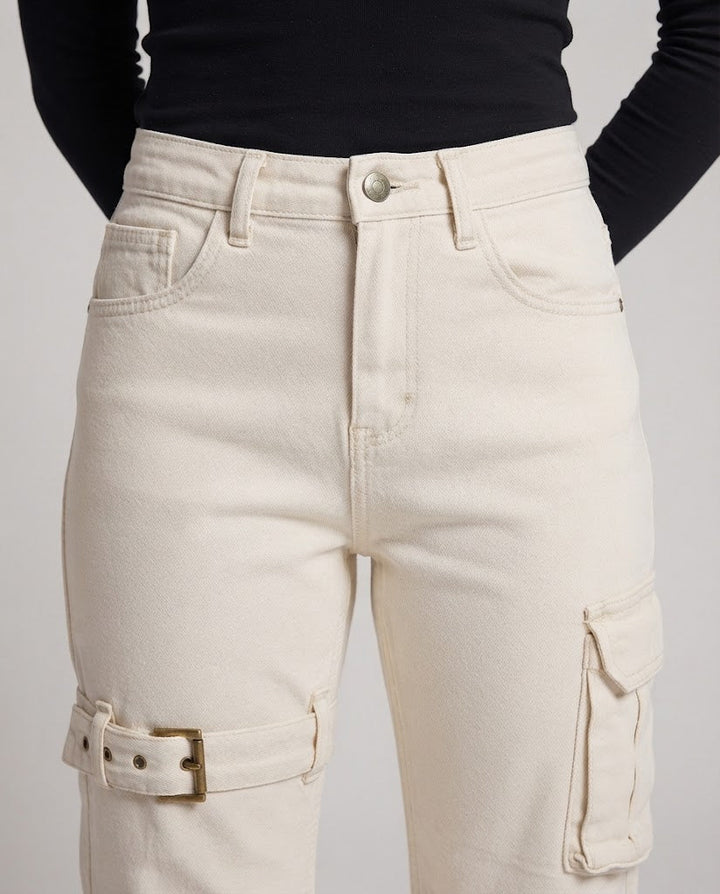 Women’s cargo palazzo pants with utility pockets and leg buckle Mune Fashion