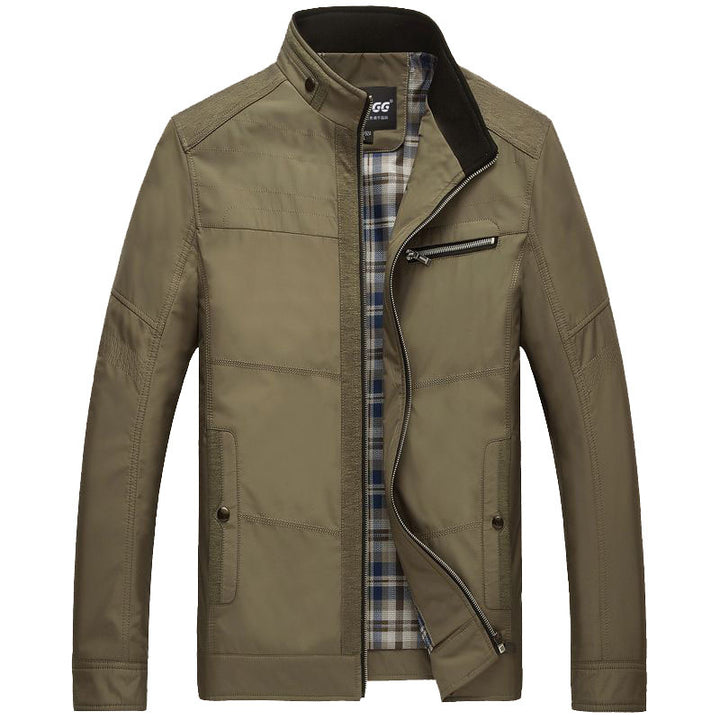Men's lightweight stand-up collar transitional jacket with checkered lining and zip pocket Mune Fashion