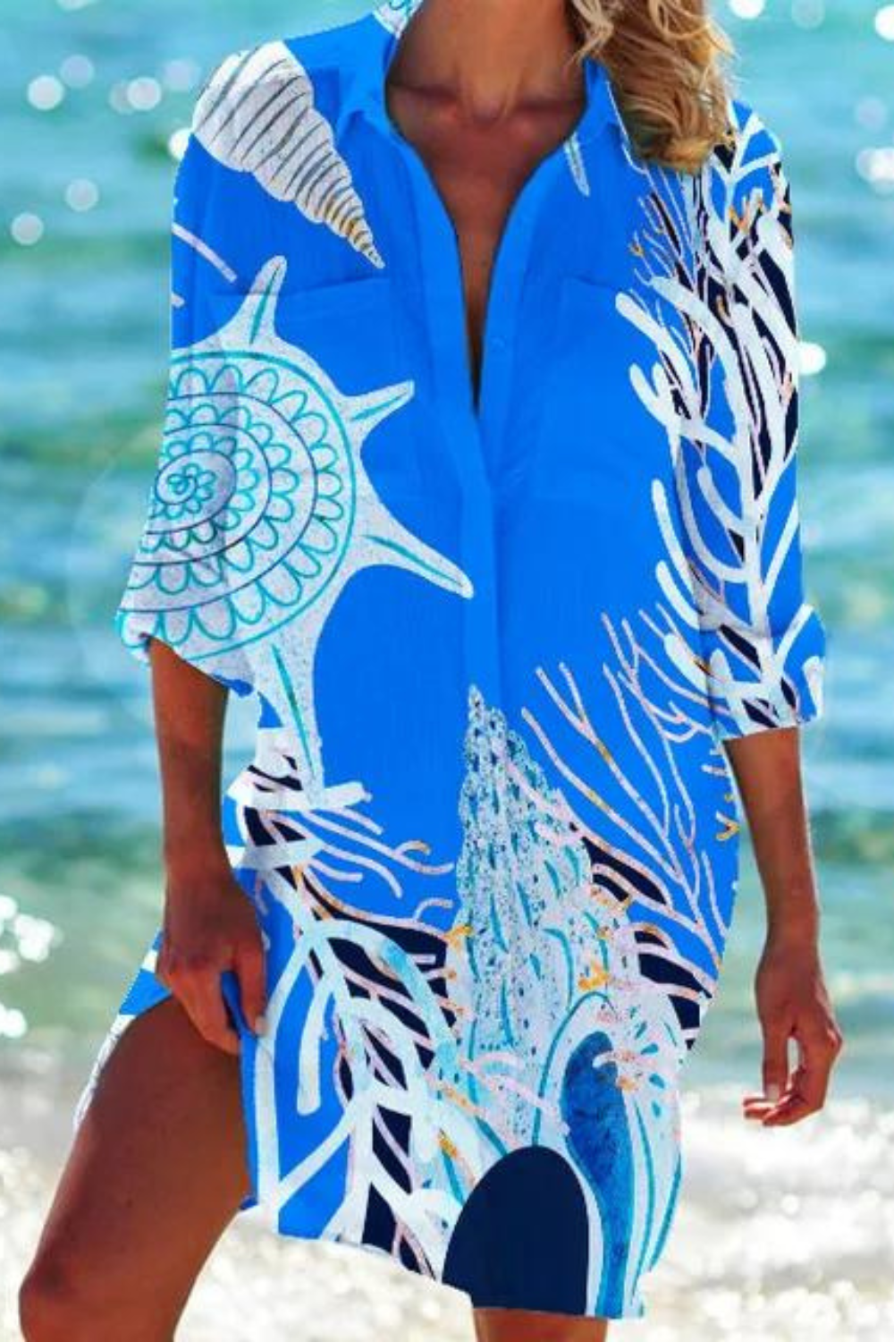 Mune | Long Beach Blouse with Marine Motif