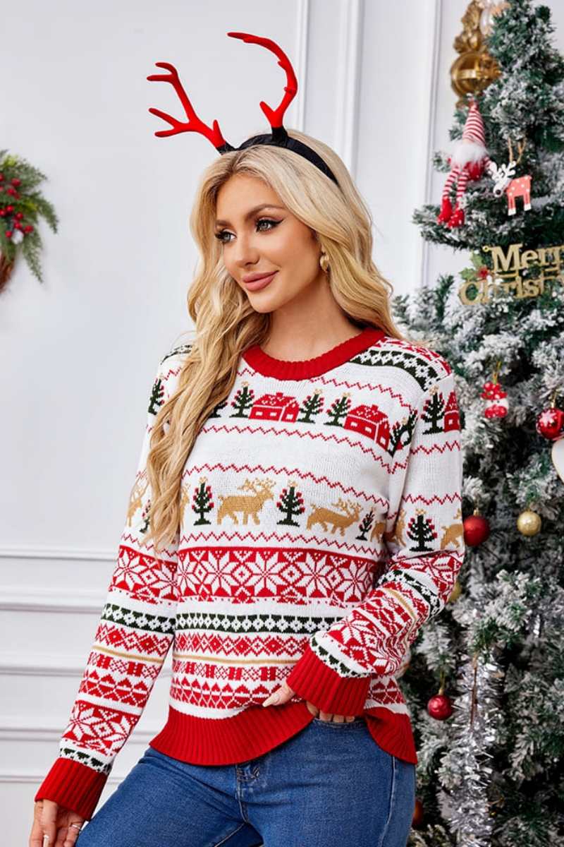 Mune | Christmas Round Neck Embroidered Knit Sweater