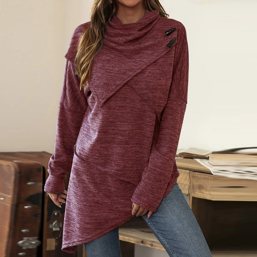 Mune | Women's Hoodie - Long Sweater with Wrap Collar & Button Details