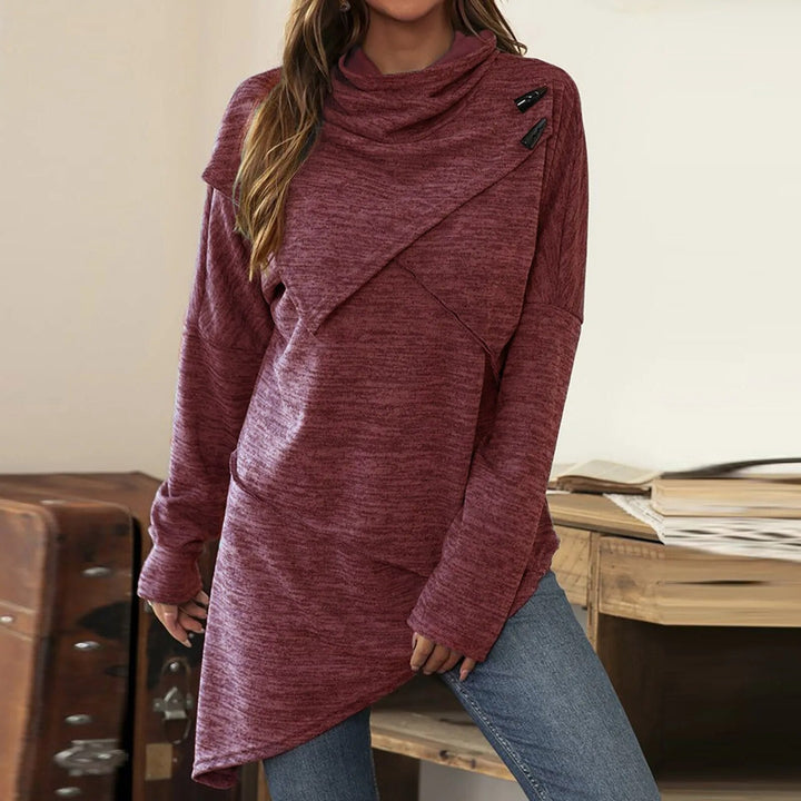 Mune | Women's Hoodie - Long Sweater with Wrap Collar & Button Details