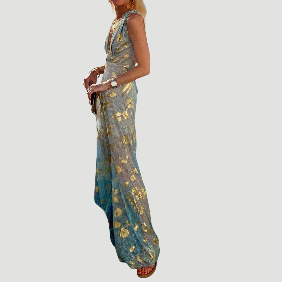 Flowing dress with V-neck and sequin embellishment