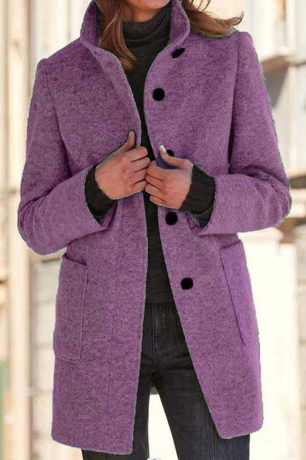 Mune | Solid Color Button Stand Collar Wool Jacket