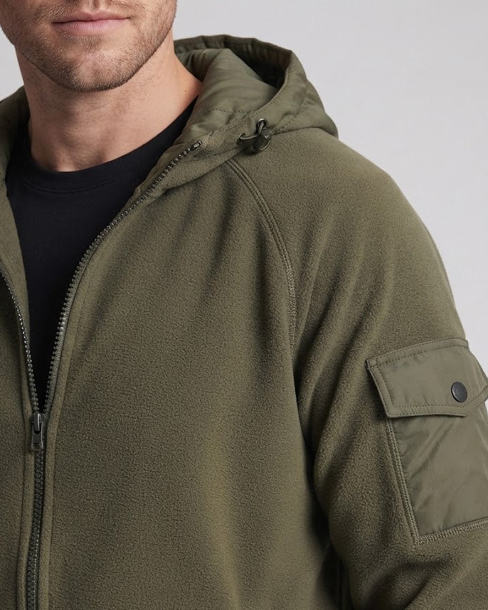 Men's Hooded Fleece Jacket with Quilted Hood and Utility Arm Pocket Mune Fashion