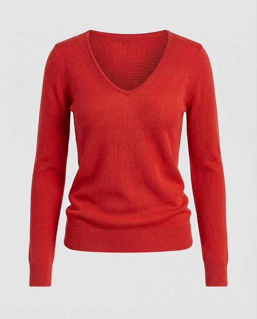 Women Fine V-Neck Fine Knit Sweater in Angora Look with Slim Silhouette Mune Fashion