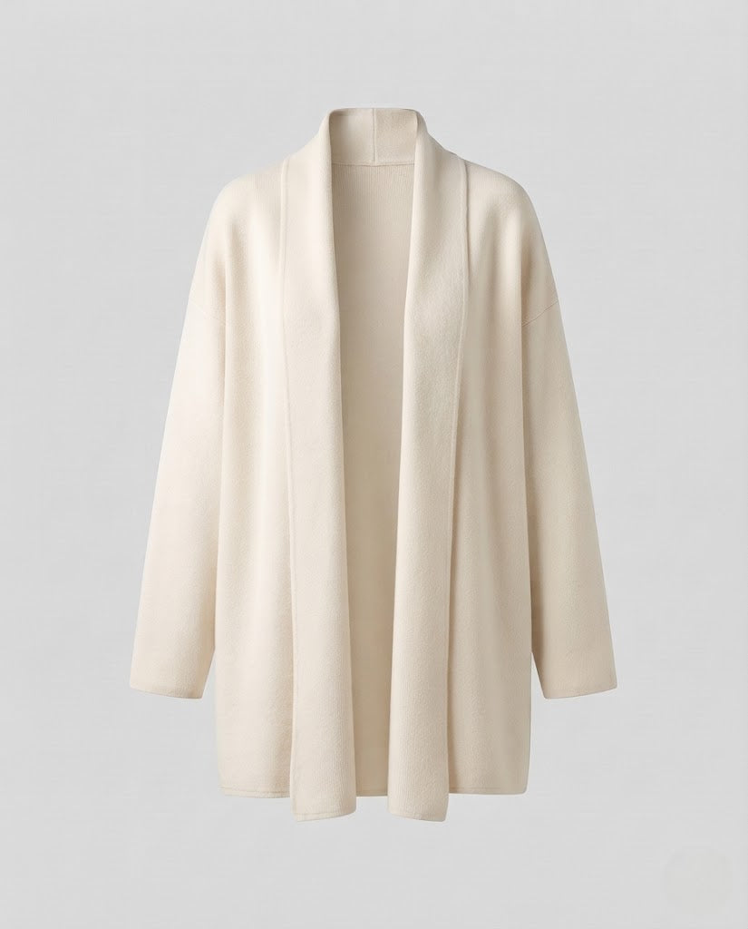Ladies collarless tailored knit coat with tie belt Mune Fashion