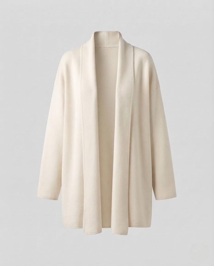 Ladies collarless tailored knit coat with tie belt Mune Fashion