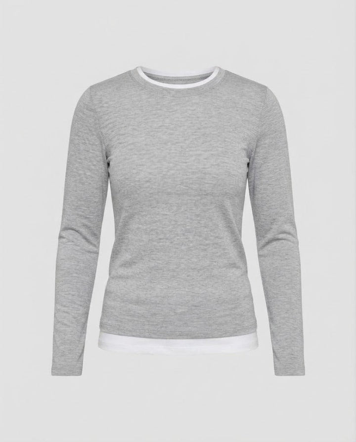 Women Casual Layering Long Sleeve with Striped Underlayer and Oversized T-Shirt Mune Fashion