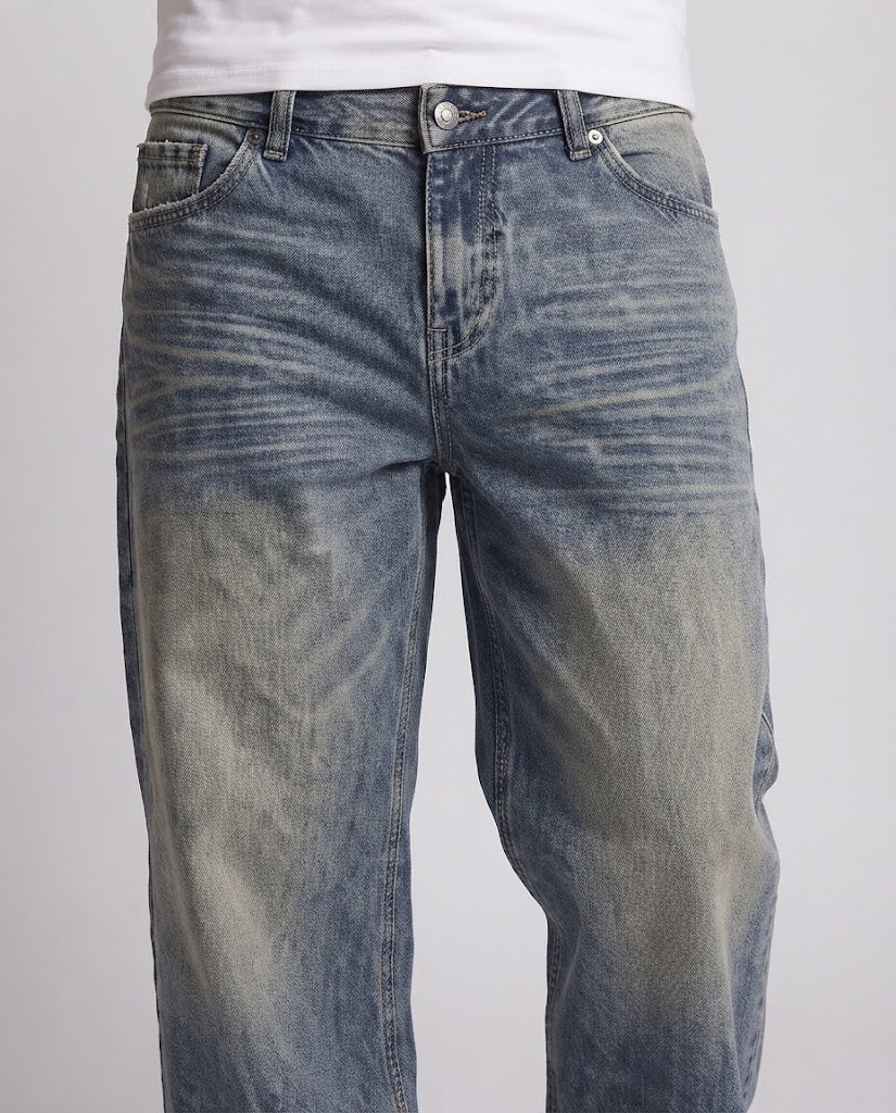Men's Ultra Wide Vintage Denim Jeans in Palazzo Cut with Soft Fade Details Mune Fashion