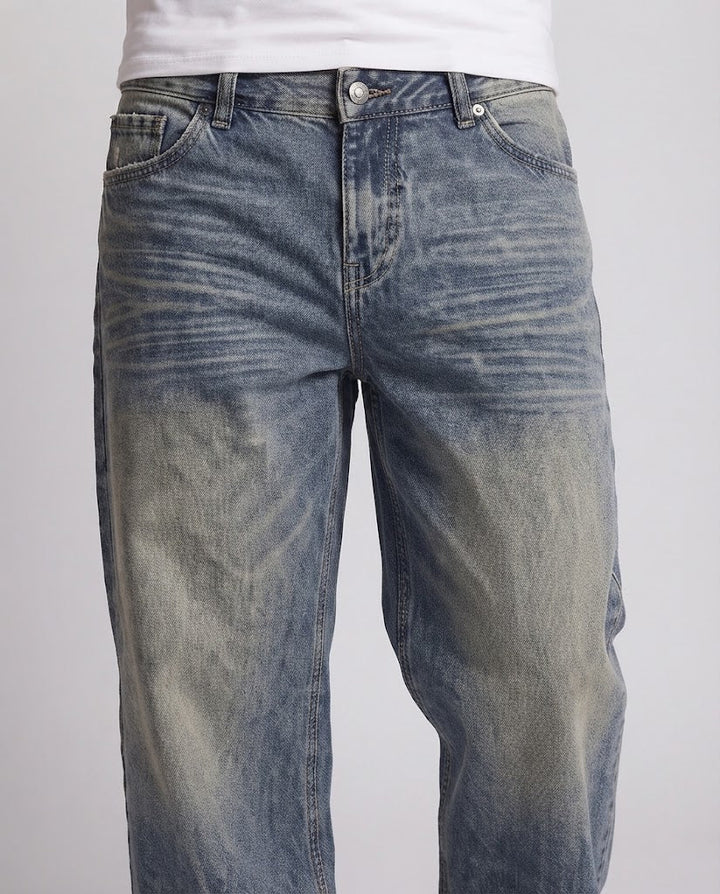 Men's Ultra Wide Vintage Denim Jeans in Palazzo Cut with Soft Fade Details Mune Fashion