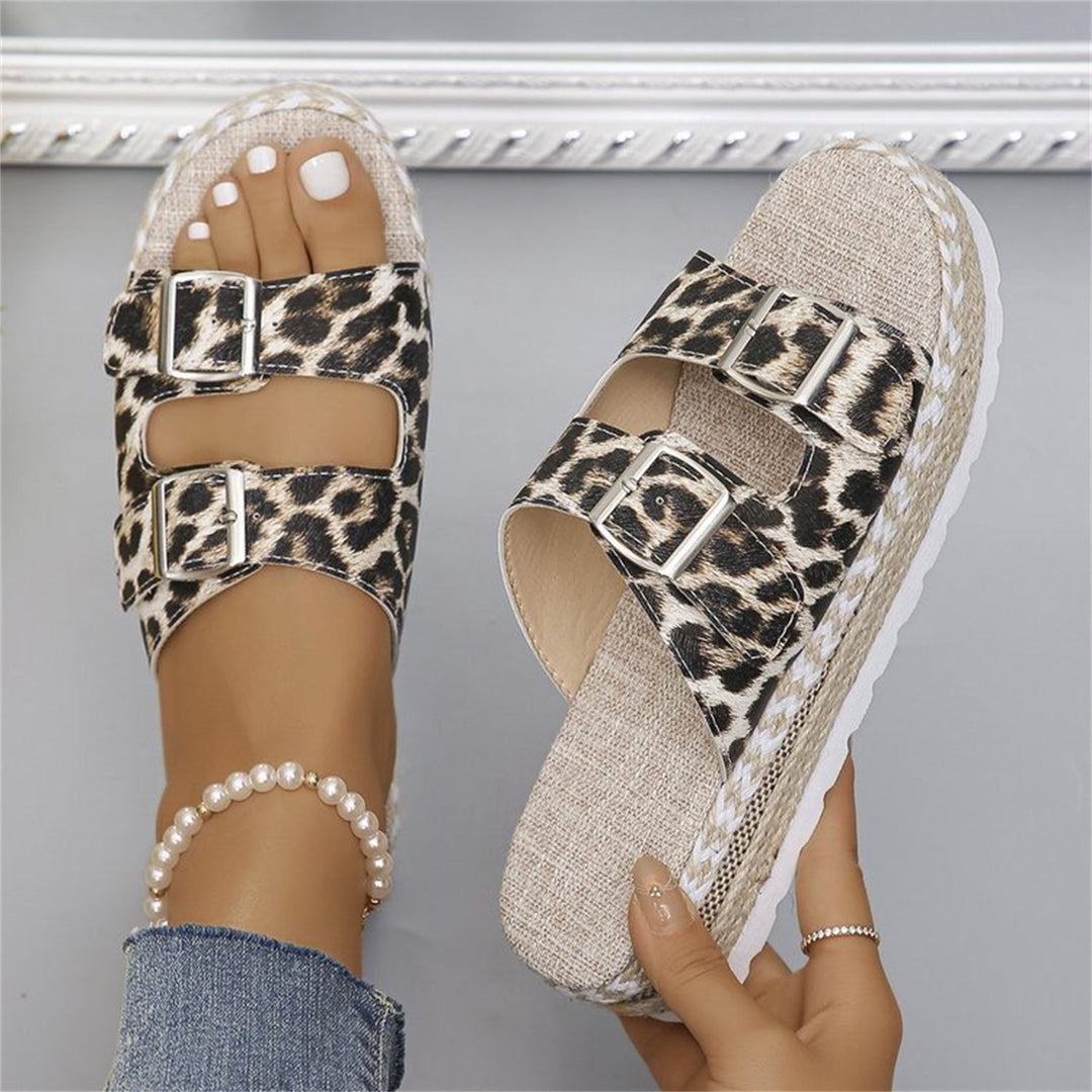 Mune | Sandals with Double Buckle and Leopard Print