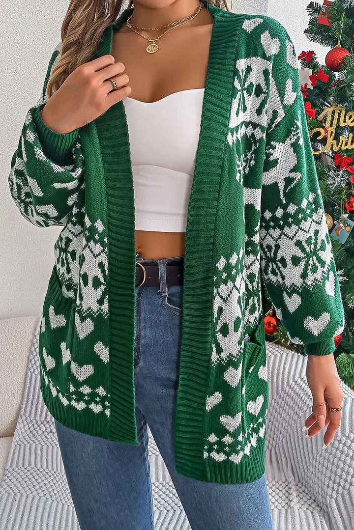 Mune | Dark Green Christmas Long Sleeve Cardigan