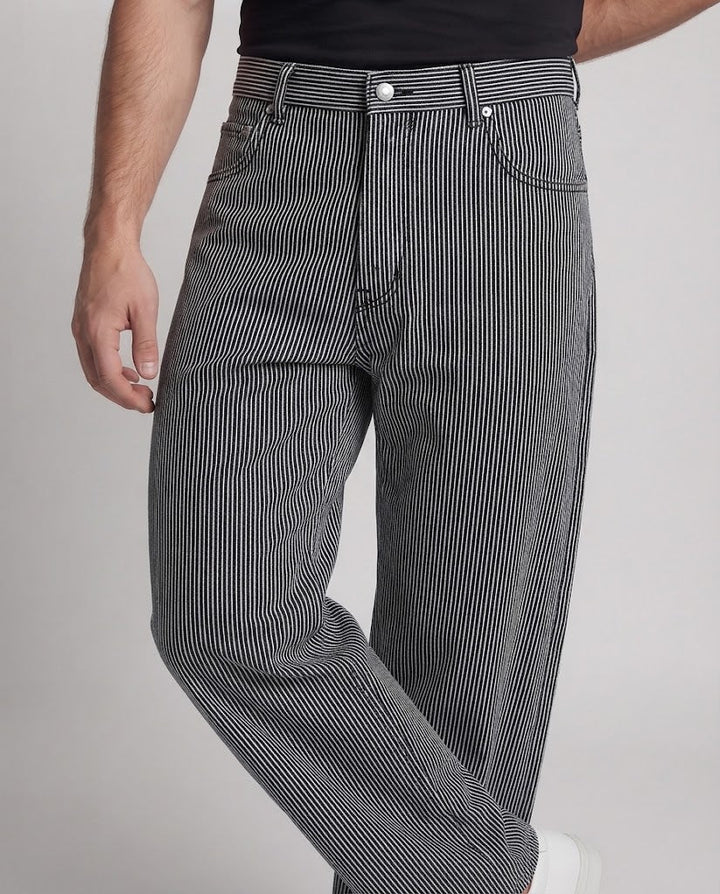 Men's Wide Cut Pinstripe Slouch Pants with Extra Wide Leg Mune Fashion