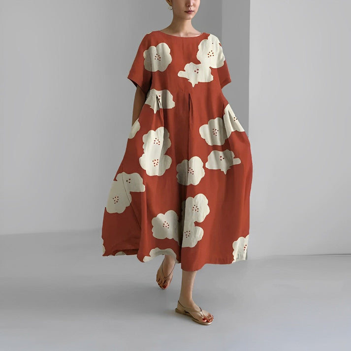 Women Relaxed Style Flower Midi Dress