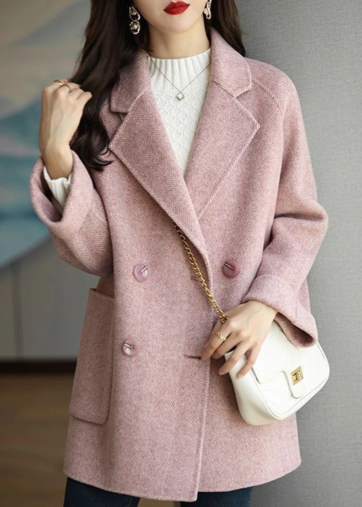 Mune | Women's Wool Blend Trench Coat with Double Button Placket and Notch Collar